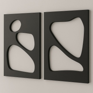Set 2 decoratiuni de perete Re-Bloom, MDF, negru, 50 x 70 cm