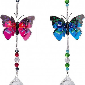 Set 2 decoratiuni suspendate BESTZY, fluture, cristal, multicolor, 32 x 6 cm - Img 1