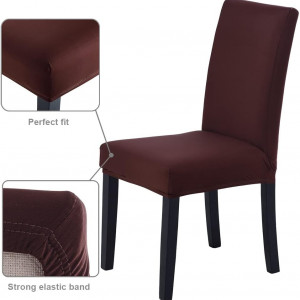 Set 2 huse de protectie pentru scaune Veakii, poliester, maro inchis, 46 x 46 x 60 cm