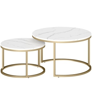 Set 2 masute de cafea Re-Bloom, MDF/metal, alb/auriu, Resigilat, Grad A