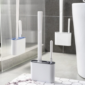 Set 2 perii de toaleta cu suport VIAFOIA, silicon/TPR, alb/gri, 13,5 x 4,5 x 36 cm