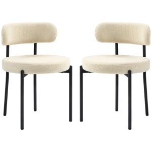 Set 2 scaune cu spatar, poliester/spuma/otel, negru/bej, 51 x 51 x 76 cm, Resigilat, Grad A