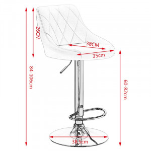 Set 2 scaune de bar Dequawn, catifea/otel inoxidabil, gri deschis/argintiu, 35 x 38 x 84-106 cm