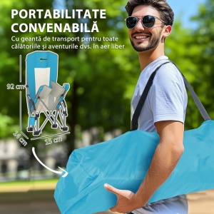 Set 2 scaune pliabile de plaja cu brate 70x58x79 cm, Oxford 600D, suport pahar, geanta transport, capacitate 120 kg, albastru si alb - Verificat A · Re-Bloom - Img 3