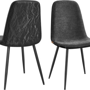 Set 2 scaune tapitate Vasagle, lemn/textil/piele PU, gri/negru, 44,5 x 55 x 85,5 cm