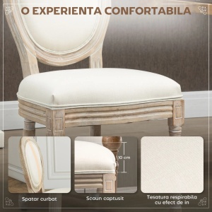 Set 2 scaune vintage capitonate Re-Bloom, textil poliester efect in/spuma cauciuc/lemn cauciuc, 49x56x96 cm, sezut 49x42x54 cm, 120 kg, alb crem/lemn natural - Verificat A · Re-Bloom - Img 5
