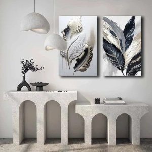 Set 2 tablouri decorative canvas model frunze 45x70 cm, panza/lemn, stil natural modern, multicolor - Verificat A · Re-Bloom - Img 4