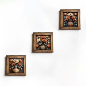 Set 3 tablouri decorative model floral, MDF/lemn, 16x16 cm, multicolor - Verificat A · Re-Bloom - Img 2