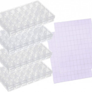 Set 4 cutii de depozitare cu 220 etichete JZK, plastic, transparent, 17,5 x 10,5 x 2,5 cm