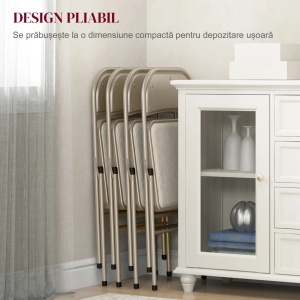 Set 4 scaune pliabile moderne cu perne, otel/poliester/spuma, 45x46x78 cm pliat 45x97x9 cm, sezut 37x37x45cm, spatar 42x36cm, capacitate 120kg, bej - Verificat A · Re-Bloom - Img 4