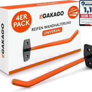 Set 4 suporti de perete pentru jante Gakago, metal, negru/portocaliu, 26 x 9 x 5 cm