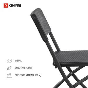 Set 7 x 2 scaune gradina pliabile Kiwari 44.5x57x80.5 cm, cadru metalic, 120 kg, terasa/balcon/camping, negru - Img 6