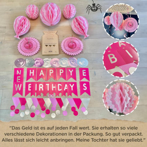 Set aniversar Bitsy Party Co, hartie, alb/roz, 18 piese