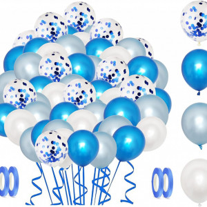 Set baloane NHHEO, latex, albastru/alb, 60 piese, 31 cm