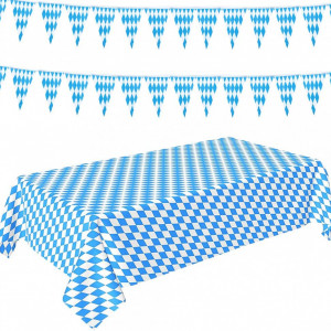 Set banner si o fata de masa pentru Oktoberfest Amycute, polipropilena, alb/albastru - Img 1