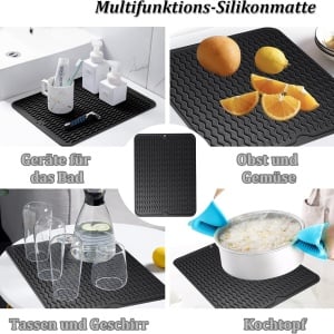 Set covoras de scurgere, 2 carlige si o perie Scettar, silicon, alb/negru/albastru