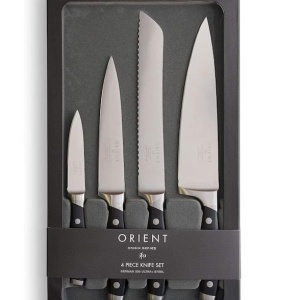Set cutite de bucatarie Orient, Origin Series, 4 piese, din otel inoxidabil german X50 Ultra +, negru, Resigilat, Grad A