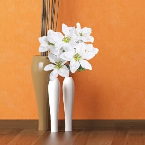 Set de 60 flori poinsettia pentru Craciun Vkty, spuma, alb/verde, 12 x 12 cm