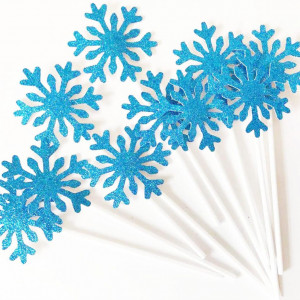 Set de 10 topere cu fulgi pentru decorare tort AILEXI, albastru, hartie, 8,5 x 4,5 cm - Img 4