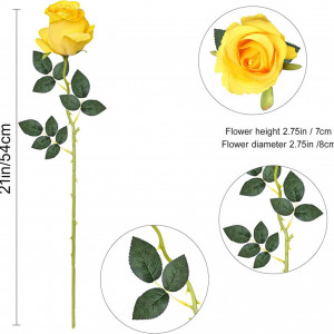 Set de 10 trandafiri artificiali Hawesome, matase/plastic, galben/verde, 54 cm - Img 3