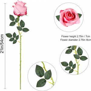 Set de 10 trandafiri artificiali Hawesome, matase/plastic, verde/roz 54 cm - Img 3