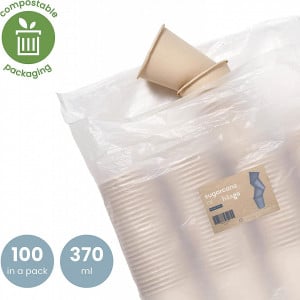 Set de 100 pahare biodegradabile HAAGO, alb, 13 x 9 cm, 370 ml