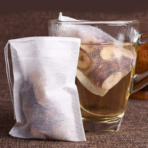 Set de 100 saculeti pentru ceai Ilauke, textil, alb, 9 x 7 cm