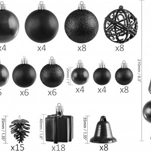 Set de 101 globuri pentru Craciun Brubaker, negru, plastic, 3,5 - 5,5 cm - Img 8