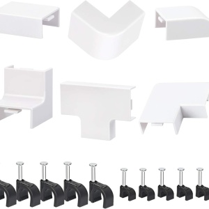 Set de 12 coltare pentru cabluri si 200 cleme Lamek, PVC, alb/negru