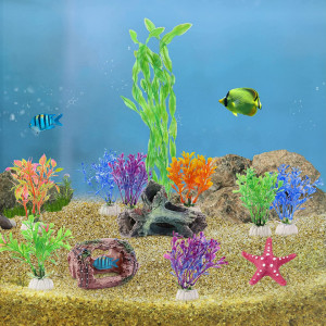 Set de 12 decoratiuni pentru acvariu Filhome, rasina/plastic, multicolor - Img 4