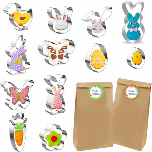 Set de 12 forme pentru prajituri si 12 pungi Kohmui, model Paste, otel inoxidabil/hartie, argintiu/natur