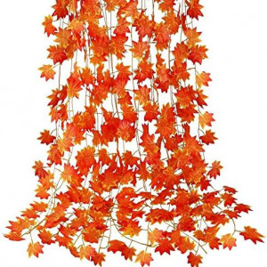 Set de 12 ghirlande de frunze pentru toamna Yuikome, portocaliu, plastic, 2,3m x 8 cm