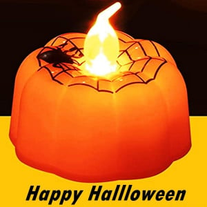 Set de 12 lumanari pentru Halloween Richonour, LED, plastic, portocaliu/negru, 6 x 6 cm