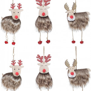 Set de 12 ornamente pentru brad Valery Madelyn, lemn/textil, natur/alb/rosu