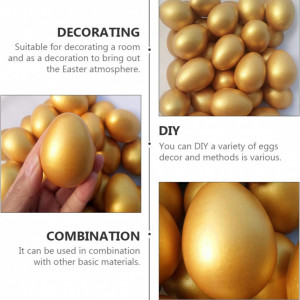 Set de 12 oua pentru Paste Jojofuny, lemn, auriu, 6 x 4,5 cm - Img 3