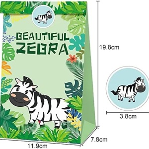 Set de 12 pungi Litou, hartie, model zebra, multicolor, 11,9 x 7,8 x 19,8 cm