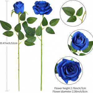 Set de 12 trandafiri artificiali Hawesome, matase/plastic, albastru/verde, 52 x 7 cm - Img 7