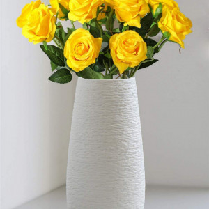 Set de 12 trandafiri artificiali Hawesome, matase/plastic, galben/verde, 52 x 7 cm - Img 3
