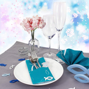 Set de 120 accesorii pentru masa STOUCLA, lemn, cruce/peste, alb/gri/albastru - Img 6