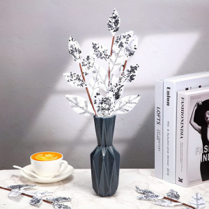 Set de 15 crengute cu frunze decorative Geosar, metal/matase, alb/argintiu, 34 x 10 cm - Img 7
