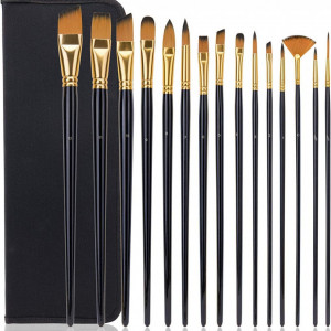 Set de 15 pensule profesionale Fuumuui, maro, par/lemn, 28-30 cm