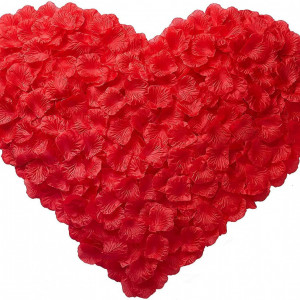 Set de 1500 de petale de trandafir DK177, matase, rosu, 4,4 x 4,7 cm