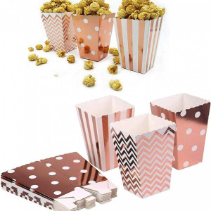 Set de 18 cutii pentru popcorn CHUANGOU, carton, alb/roz, 7 x 11.5 x 5 cm - Img 3