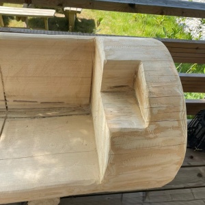 Set de 2 banci cu masa rotunda din lemn masiv de rasinoase - mobilier rustic pentru gradina/ terasa (banci 2-3m, grosime 70-100cm)