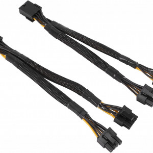 Set de 2 cabluri adaptoare cu 8 pini GPU, sarma de cupru/PVC, negru, 20 cm - Img 2