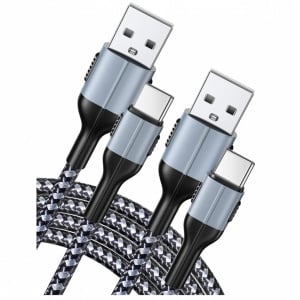 Set de 2 cabluri USB Type C Vakoo, nailon/cupru, gri/negru, 1/2 m