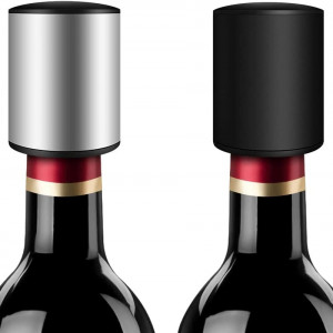 Set de 2 capace de etansare pentru sticlele de vin Senbos, negru/argintiu, otel inoxidabil/silicon, 4 x 5,5 cm - Img 1