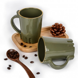 Set de 2 cesti de cafea BosilunLife, ceramica, verde, 350 ml, 8,5 x 10,8 cm - Img 5