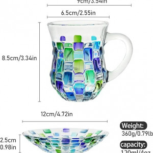 Set de 2 cesti pentru ceai pictate manual StarLuckINT, sticla, multicolor, 120 mililitri