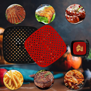 Set de 2 covorase pentru friteuza cu aer I-Mogoo, silicon, rosu/negru, 19 x 19 cm